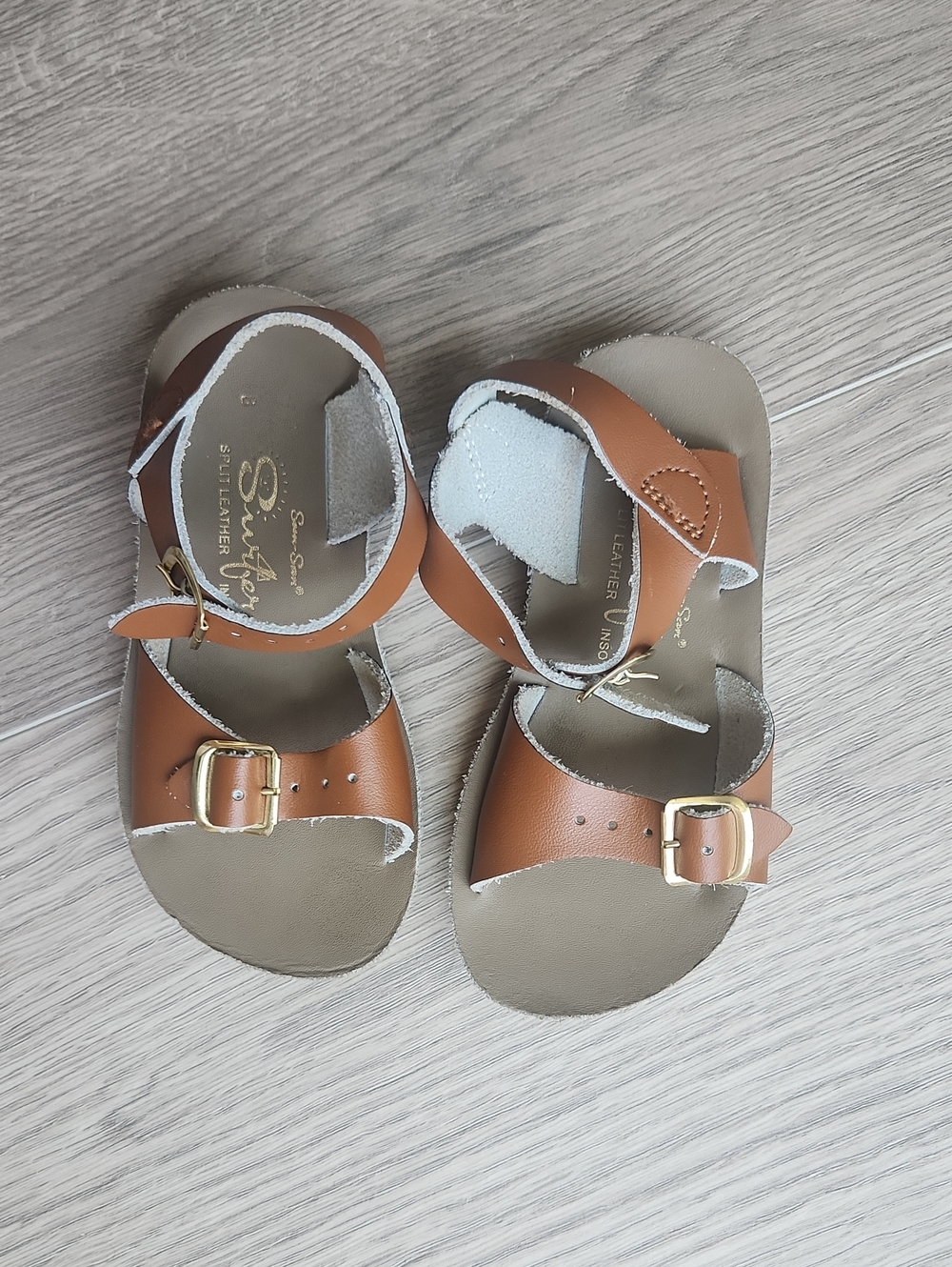 Kids' Tan Buckle Sandals with Gold Accents - Sun-San Style